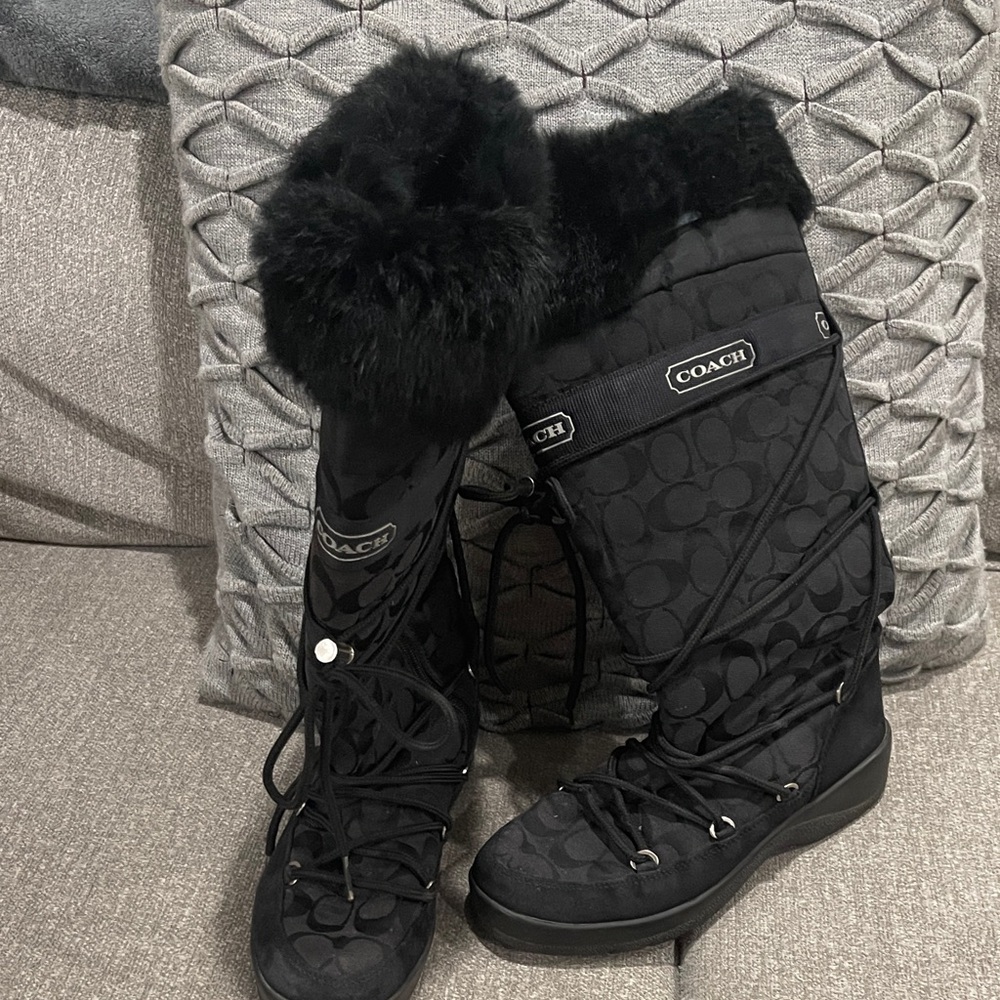 Coach Women's Black Winter Boots with Fur Trim
